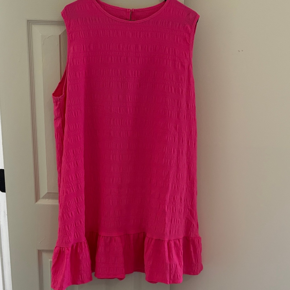 Womens Bright Pink Sleeveless Ruffle-Hem Dress